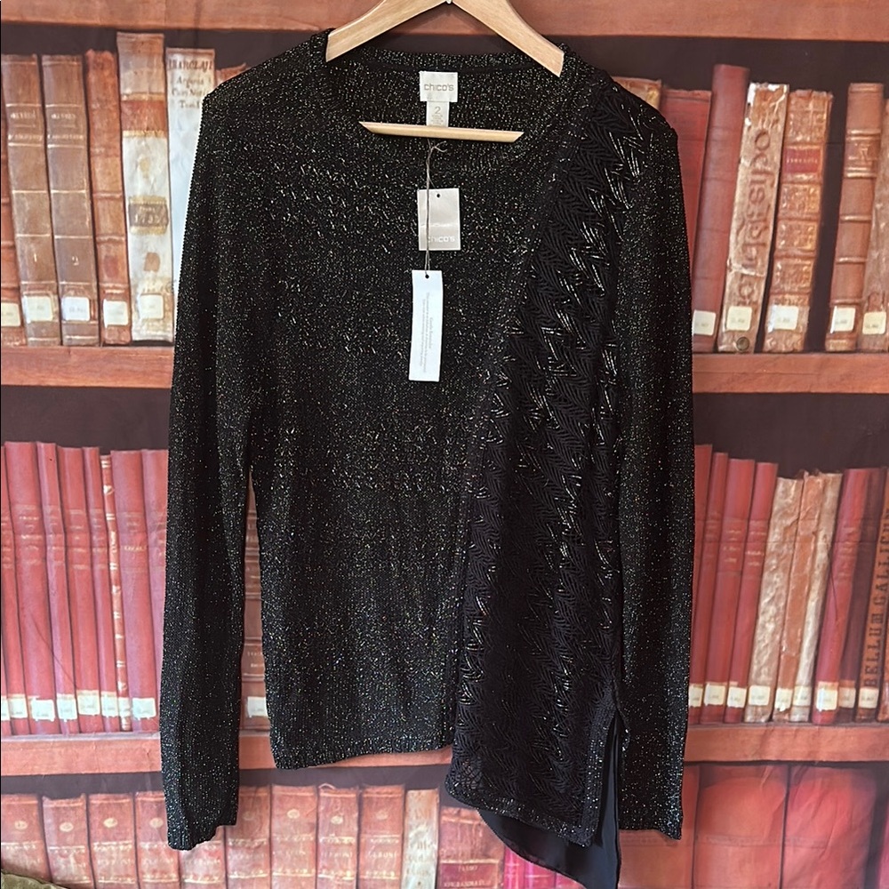 Chico's Shaina Black Sparkle Women's Top sweater Chicos‎ Size 2 (US 12/Large)